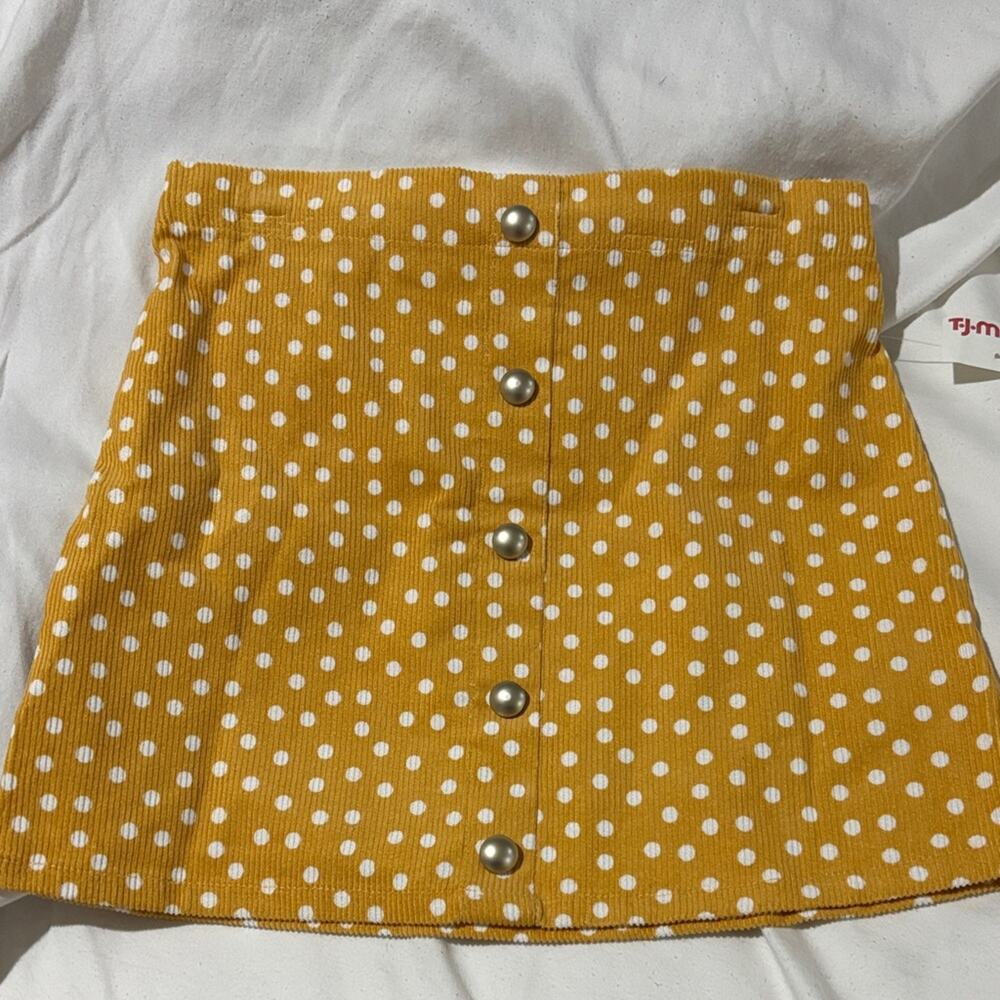 Mustard Yellow Polka Dot Skirt 7/8 gold tone buttons nwt 💯 cotton